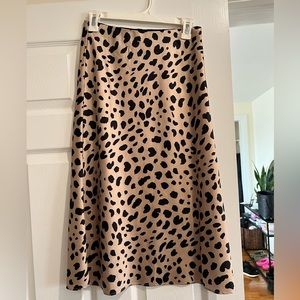 Silk Leopard Print Midi Skirt